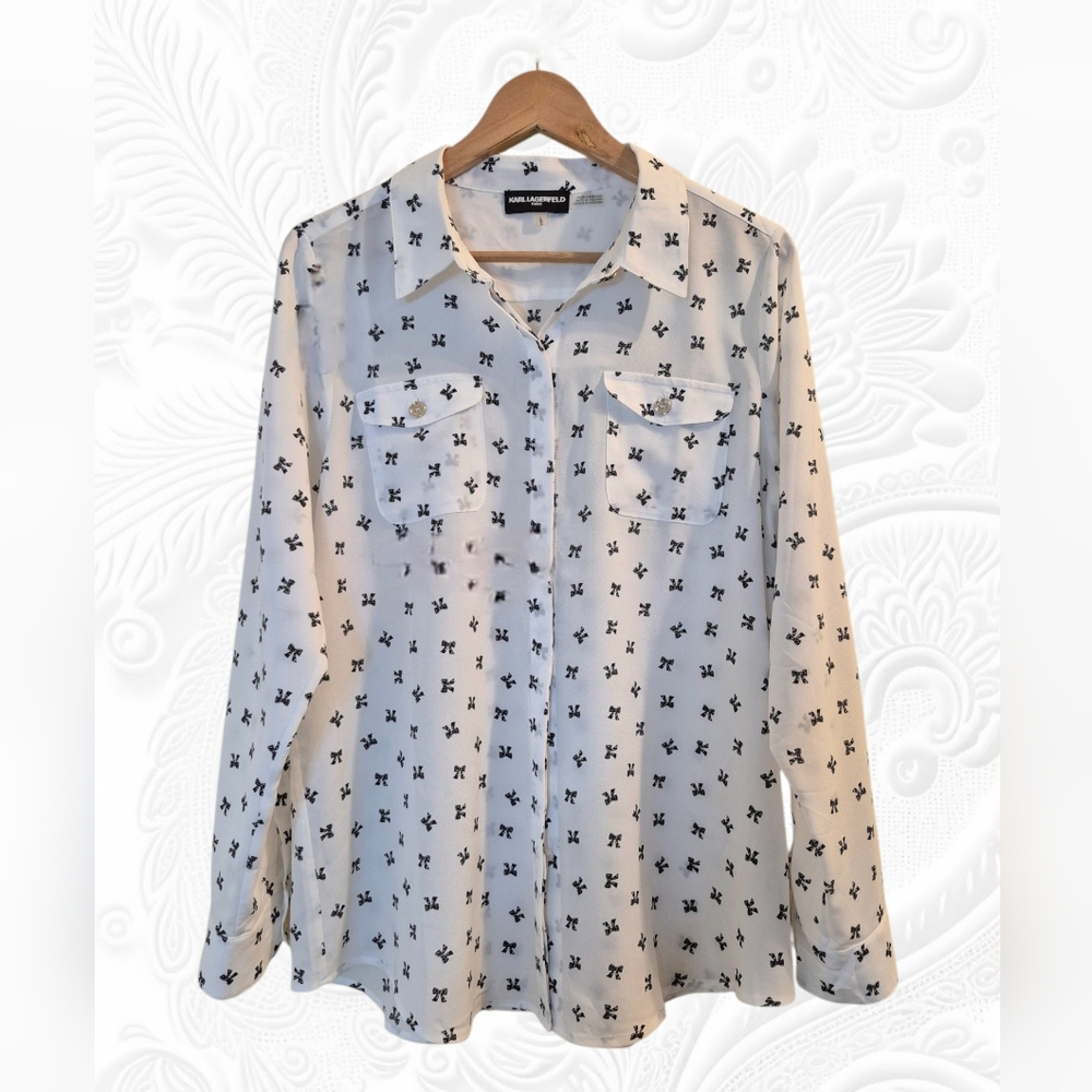 Karl Lagerfeld Paris Women Bow-Print Shirt Large